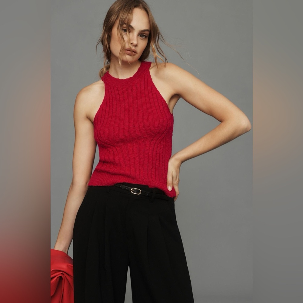 Anthropologie Bold Red Ribbed Tank Top